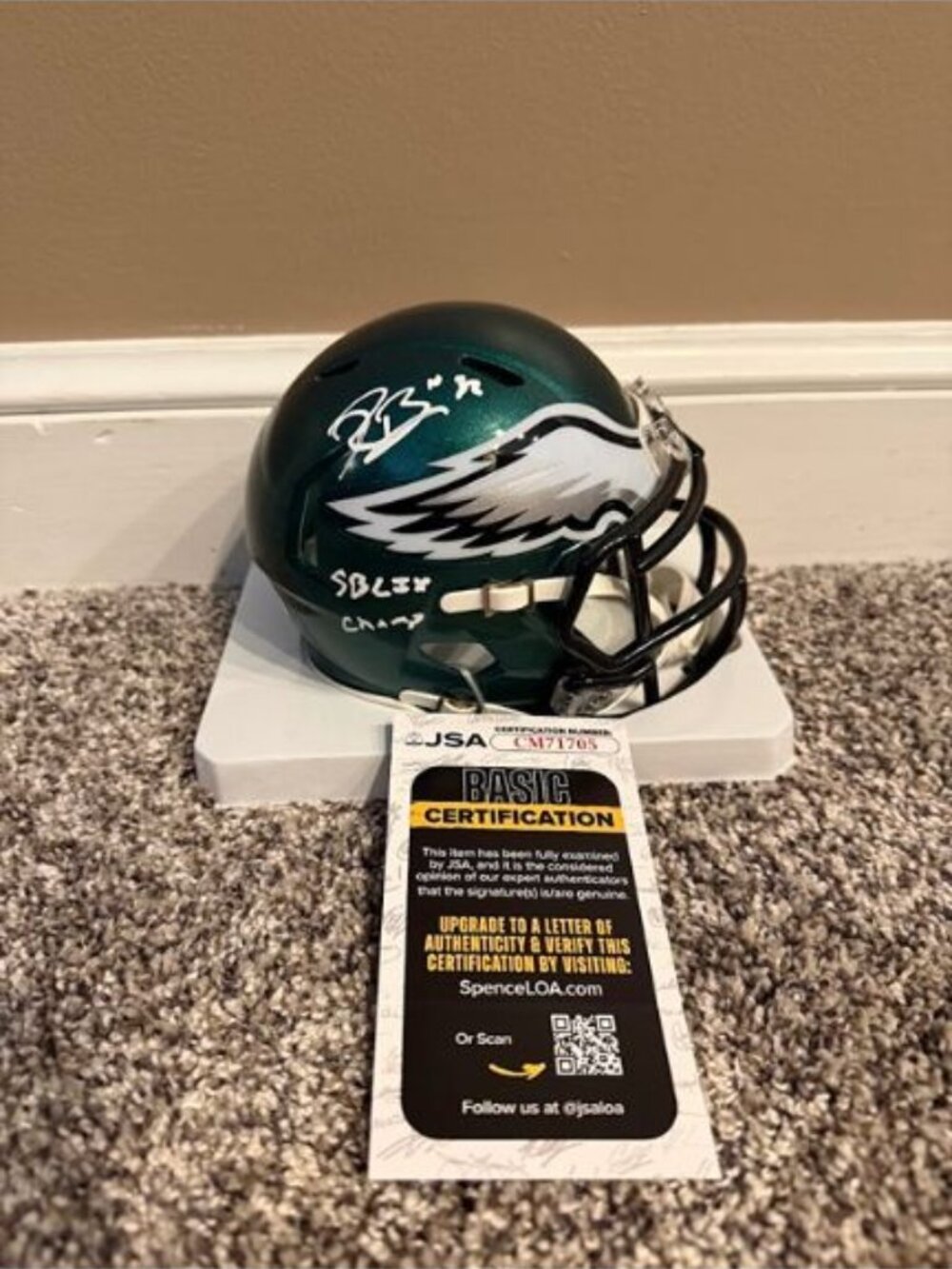 Reed Blankenship signed " SBLIX Champs" autographed Philadelphia Eagles mini JSA